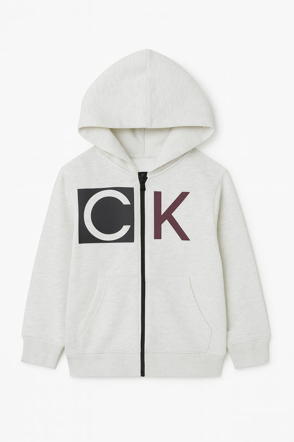 Calvin Klein Boys' Fleece Hoodie White GREY
