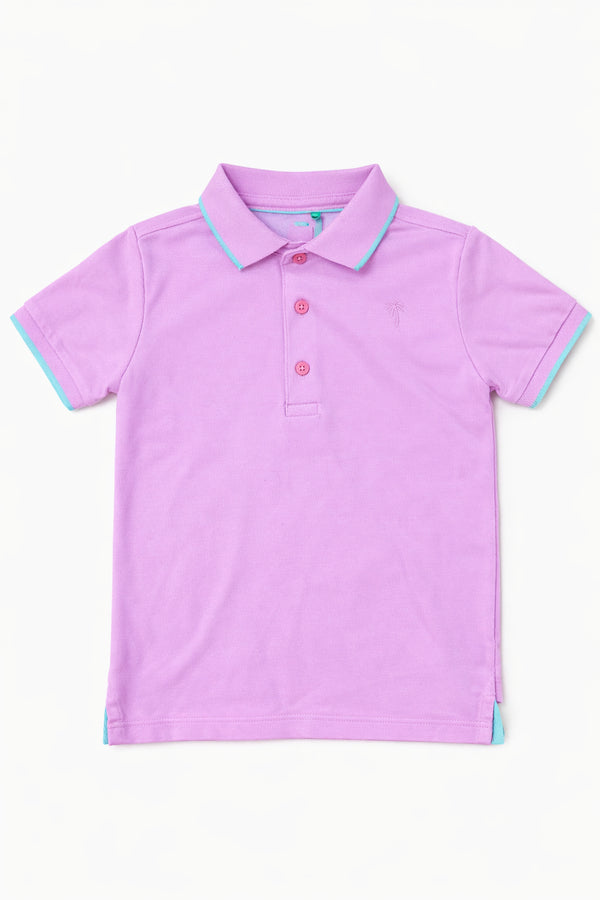 M&S Palm Tree Motif Lilac Polo Shirt