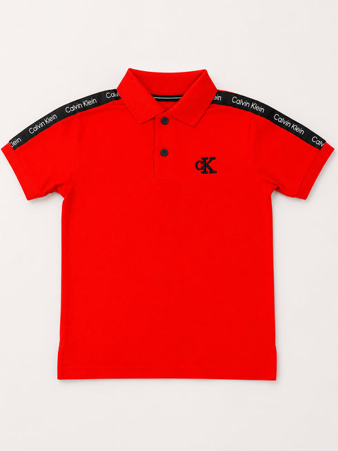 Calvin Klein Kids Red Polo Shirt | Boys Short Sleeve Designer Polo Top | Branded CK Children’s Casual Shirt | Summer Kidswear