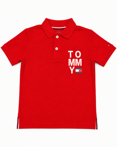 Tommy Hilfiger Kids Red Polo Shirt | Boys Short Sleeve Designer Polo Top | Branded Children’s Casual Shirt