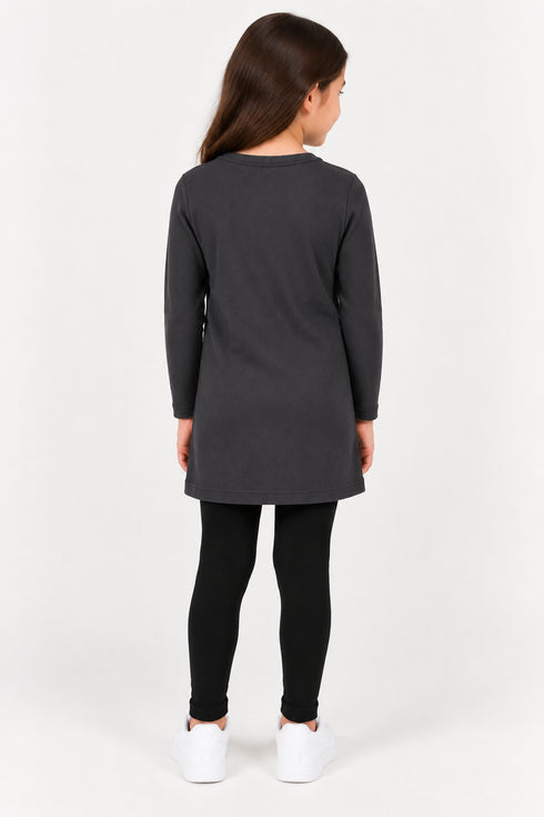 Calvin Klein Jeans Girls Ribbed Long Sleeve Top – Charcoal Grey