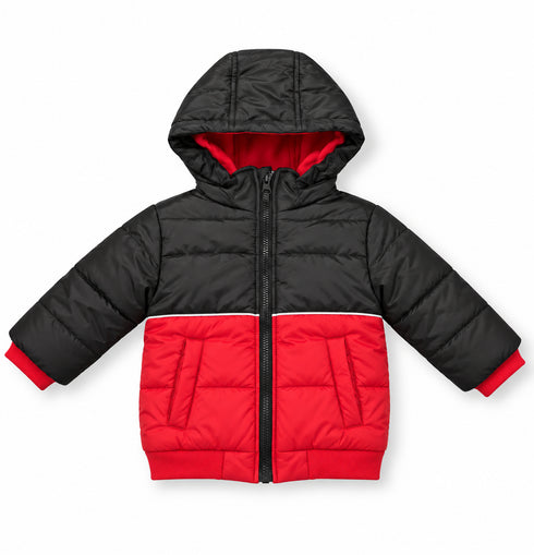 Arctic Impact Boys Puffer Jacket Kids With hood. (Red With White line)