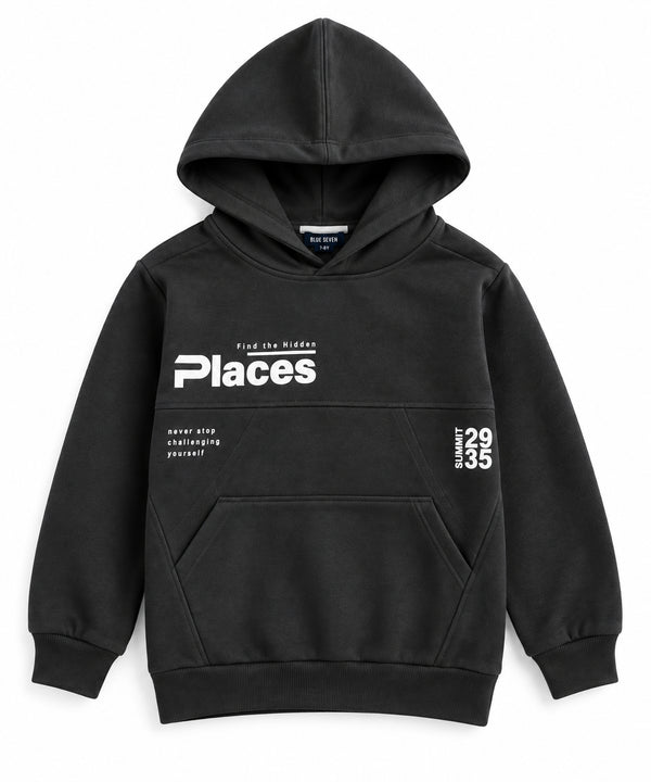 BlueSeven Boys Charcoal Grey “Places” Graphic Hoodie