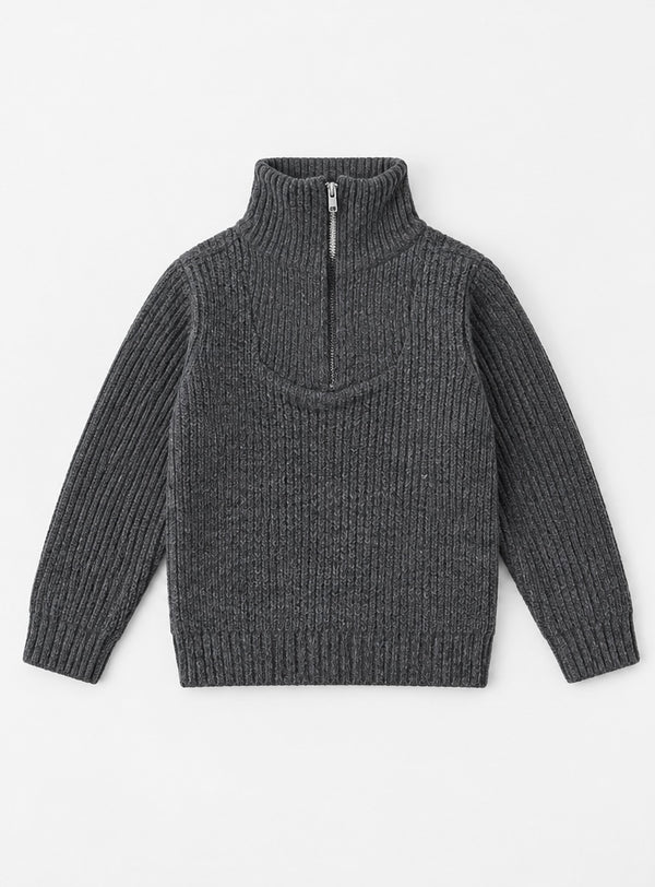 Boys Charcoal Grey Ribbed Knit Sweater β Half Zip Winter Jumper for Kids