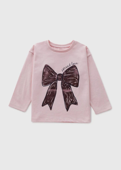 Matalan Girls Foil Bow Top-Pink-1.5 - 2 Y