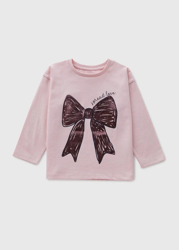 Matalan Girls Foil Bow Top-Pink-1.5 - 2 Y