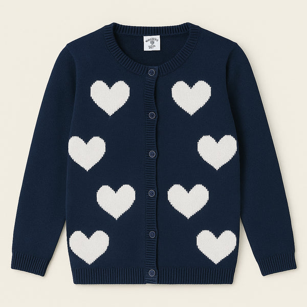 Navy Blue Heart Pattern Knit Cardigan