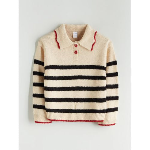 LC Waikiki Polo Neck Striped Girl's Knitwear Sweater