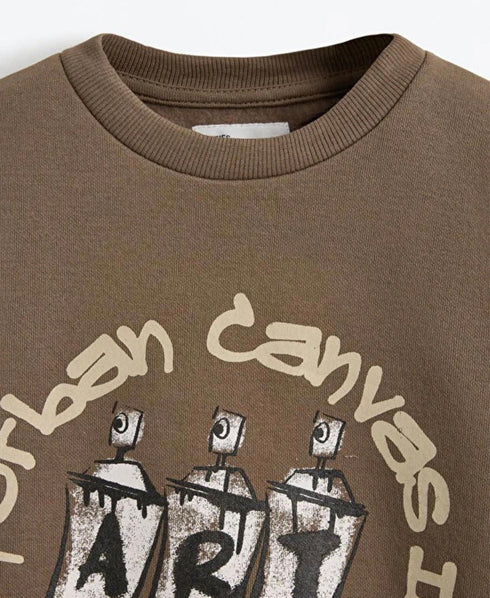 LEFTIES BROWN URBAN ART GRAPHIC SWEATSHIRT
