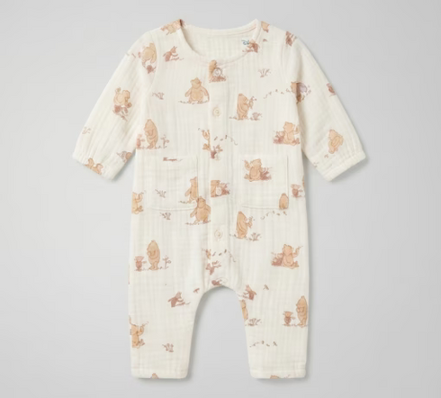 H&M Disney Winnie-the-Pooh Logo Two Front Pocket Romper Offwhite