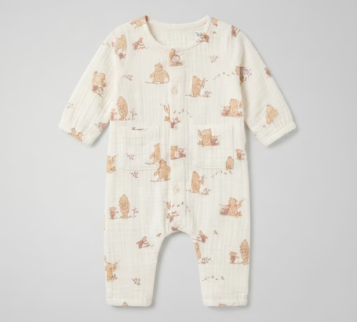 H&M Disney Winnie-the-Pooh Logo Two Front Pocket Romper Offwhite