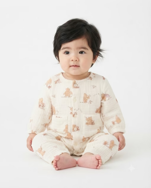 H&M Disney Winnie-the-Pooh Logo Two Front Pocket Romper Offwhite
