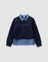 Girls’ navy trompe-l’oeil shirt sweatshirt