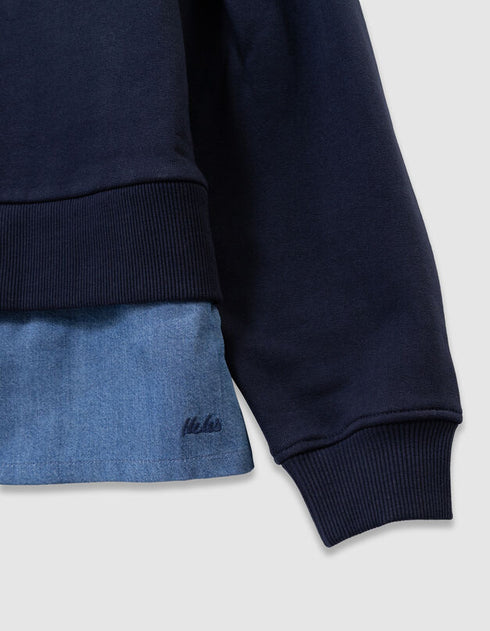 Girls’ navy trompe-l’oeil shirt sweatshirt
