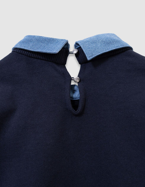 Girls’ navy trompe-l’oeil shirt sweatshirt