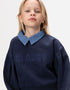 Girls’ navy trompe-l’oeil shirt sweatshirt