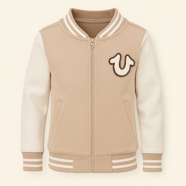 True Religion Kids Snap Front Varsity Jacket LIGHT CREAM