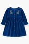 Girls’ Sweet Blue Velvet Frock with Embroidery & Front Buttons – Winter Party Wear Dress
