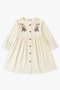 Girls’ CREAM OFF-WHITE Velvet Frock with Embroidery & Front Buttons – Winter Party Wear Dress