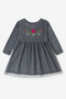 Girls’MATTE DARK GREY Embroidered Fancy Frock – Long Sleeves, Soft & Comfortable