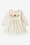 Girls’ CREAM OFF-WHITE Embroidered Fancy Frock – Long Sleeves, Soft & Comfortable