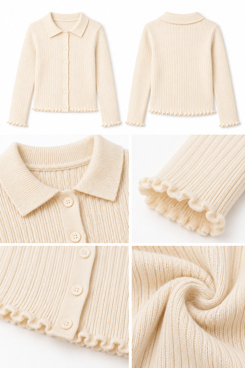 Calvin Klein Girls Cream Ribbed Collared Cardigan Top