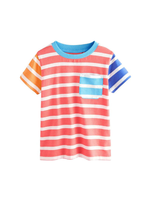 NEXT Boys Red Hotchpotch Stripe T-Shirt – Colorful Cotton Summer Tee for Kids in Pakistan