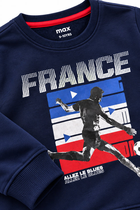MAX Boys Navy Blue France Football Graphic Sweatshirt