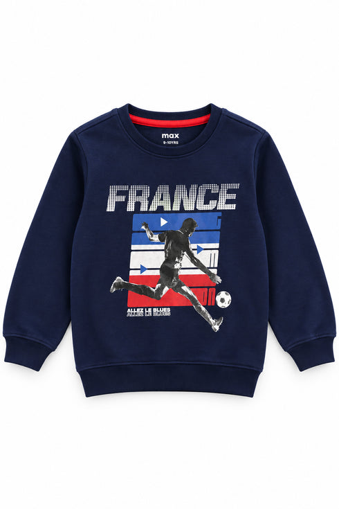 MAX Boys Navy Blue France Football Graphic Sweatshirt