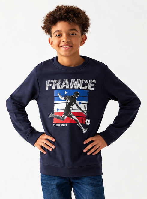 MAX Boys Navy Blue France Football Graphic Sweatshirt