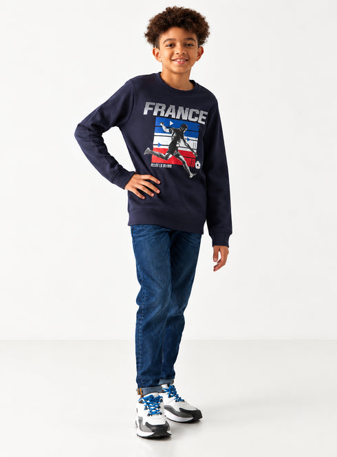 MAX Boys Navy Blue France Football Graphic Sweatshirt