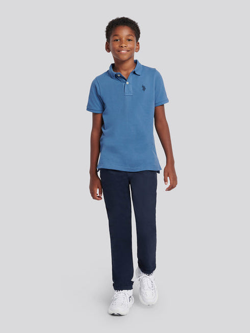 U.S. Polo Assn. Boys Double Horsemen Polo Shirt in Blue Horizon