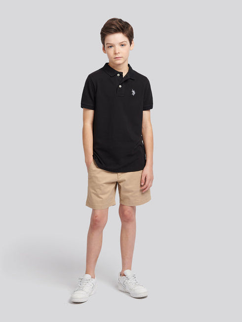 U.S. Polo Assn. Boys Double Horsemen Polo Shirt in Black Bright White DHM