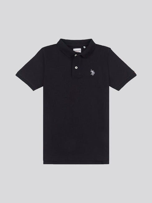 U.S. Polo Assn. Boys Double Horsemen Polo Shirt in Black Bright White DHM