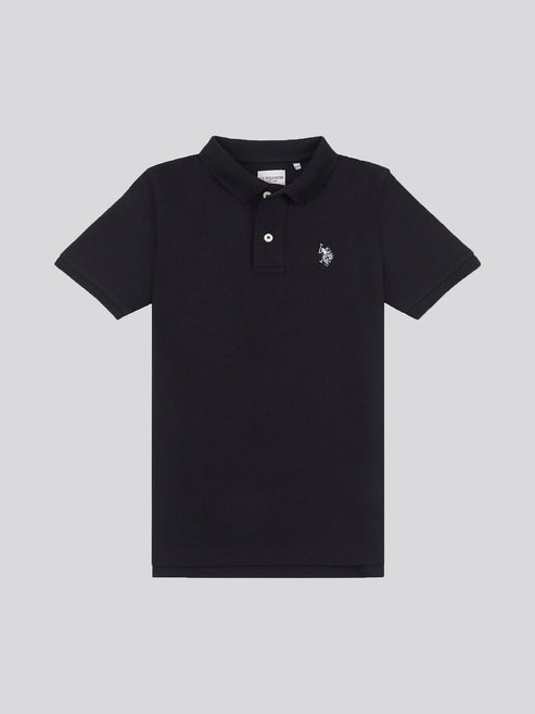 U.S. Polo Assn. Boys Double Horsemen Polo Shirt in Black Bright White DHM