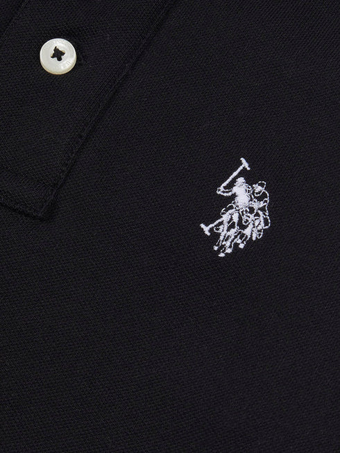 U.S. Polo Assn. Boys Double Horsemen Polo Shirt in Black Bright White DHM