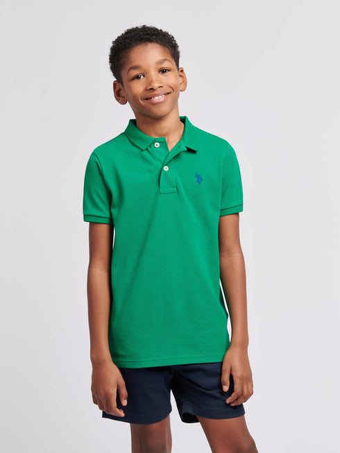 U.S. Polo Assn. Boys Double Horsemen Polo Shirt in Lush Meadow