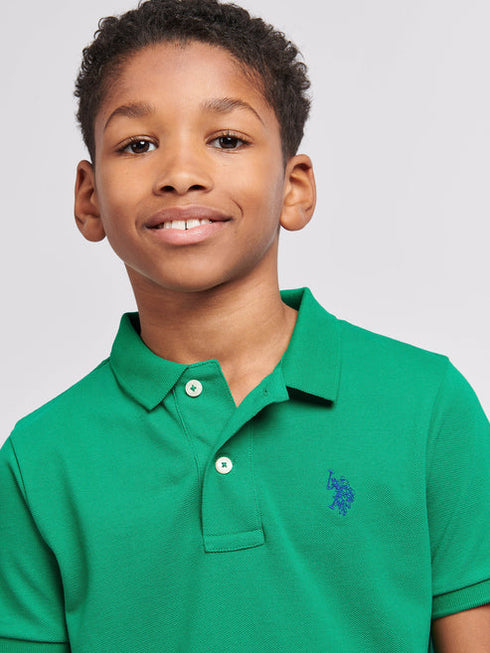 U.S. Polo Assn. Boys Double Horsemen Polo Shirt in Lush Meadow
