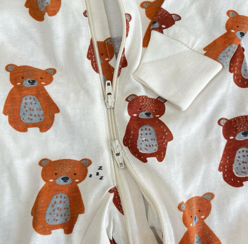 Printed Full Sleeve Zip Front Footed Romper, Ocelot Kittens