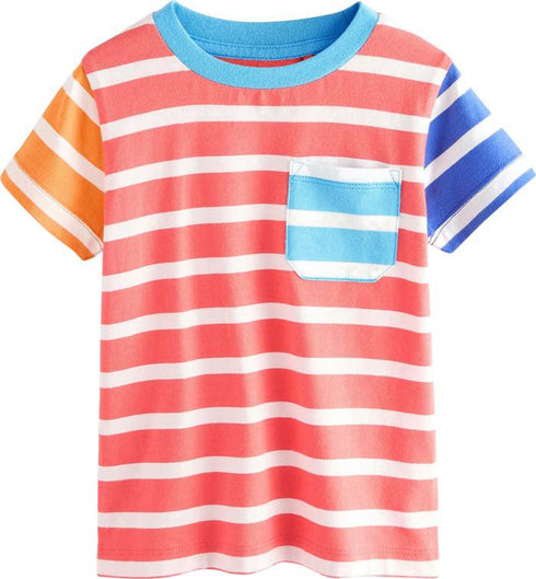 NEXT Boys Red Hotchpotch Stripe T-Shirt – Colorful Cotton Summer Tee for Kids in Pakistan