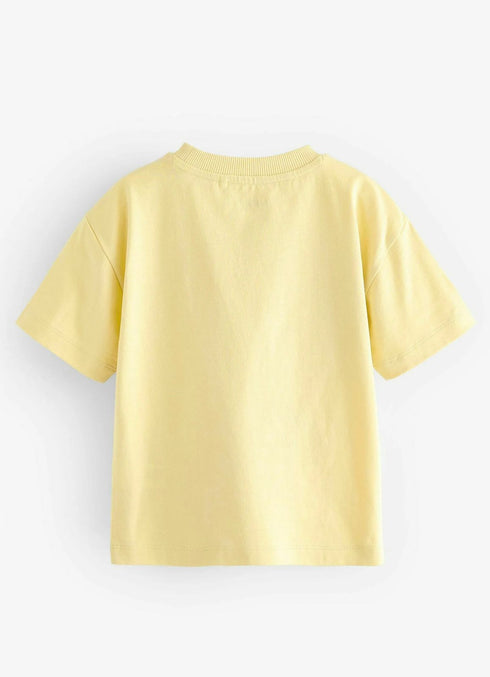 Next Yellow Print T-shirt with Appliqué Transport Design, Short Sleeves, Regular Fit.