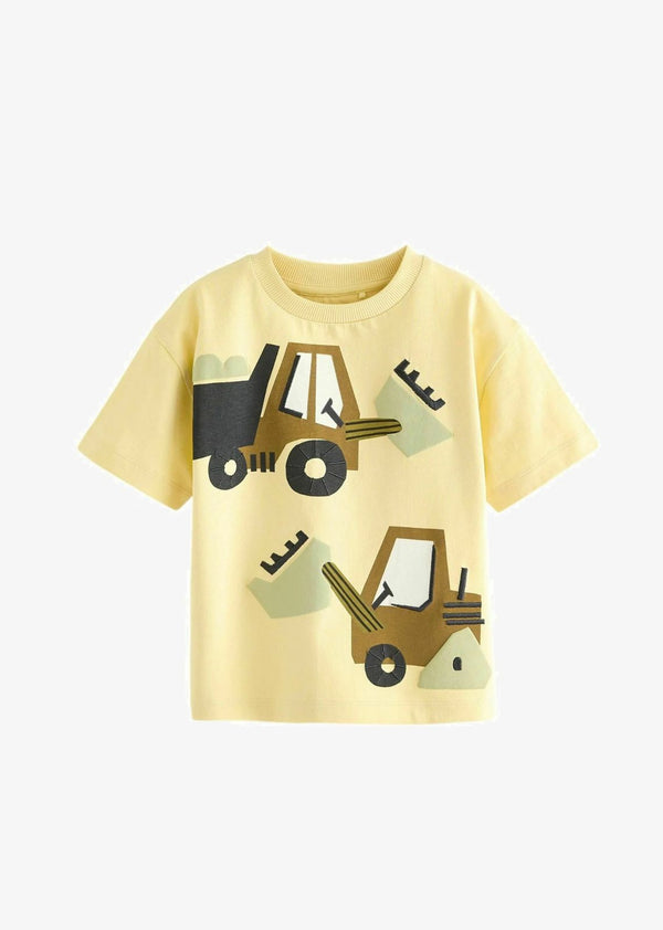 Next Yellow Print T-shirt with Appliqué Transport Design, Short Sleeves, Regular Fit.