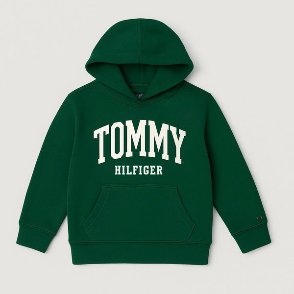 Tommy Hilfiger Boys Green Hoodie – Premium Winter Sweatshirt for Kids