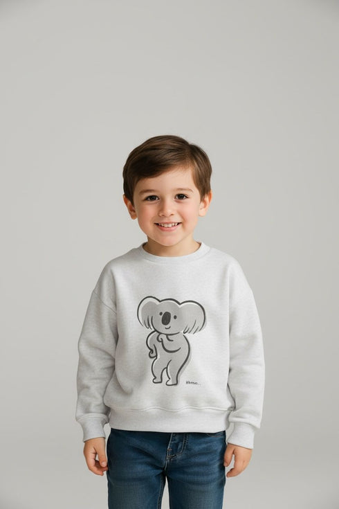 LIGHT GREY KOALA PRINT TERRY FABRIC SWEATSHIRT
