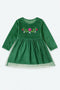 Girls’ GREEN Embroidered Fancy Frock – Long Sleeves, Soft & Comfortable