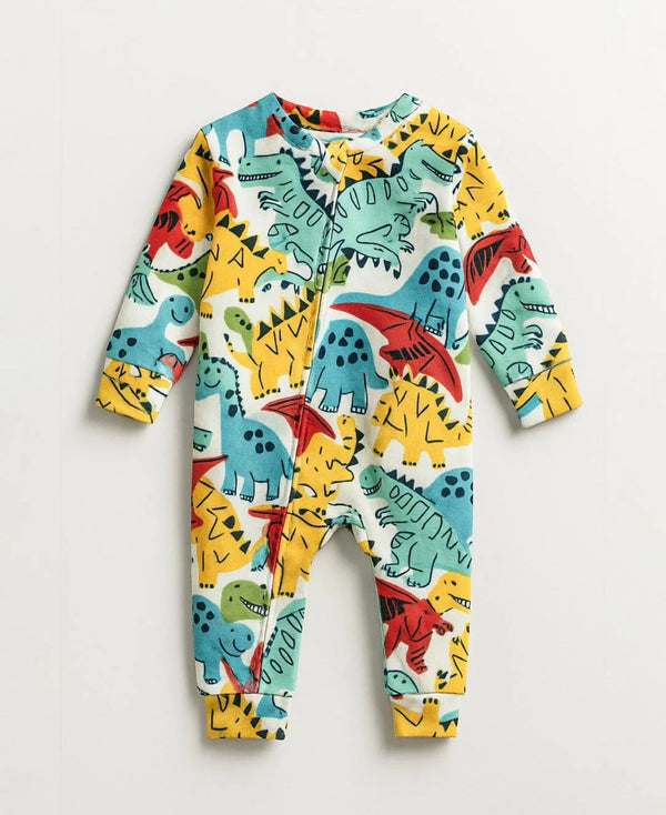 Baby Boy Dinosaur Printed Cotton Romper – Full Sleeves Winter Onesie for Infants & Toddlers (0–24 Months)