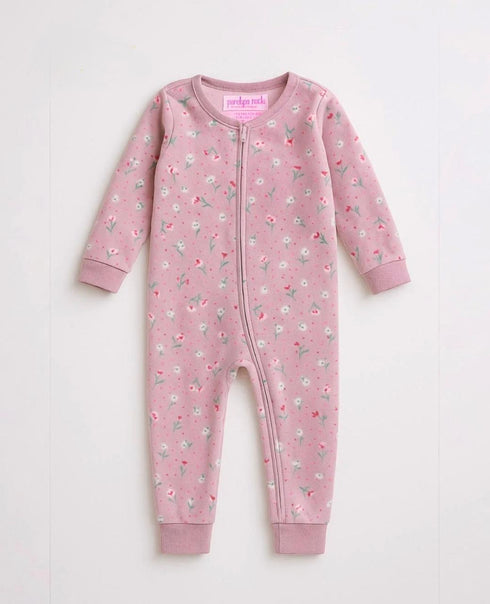 Baby Girl Floral Cotton Romper – Winter Full Sleeves Zipper Onesie for Newborns & Infants (0–24 Months)