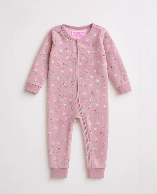 Baby Girl Floral Cotton Romper – Winter Full Sleeves Zipper Onesie for Newborns & Infants (0–24 Months)