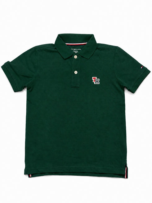 Tommy Hilfiger Kids Green Polo Shirt, Boys Short Sleeve Collared Top, Preppy Casual Summer Outfit, Designer Kidswear