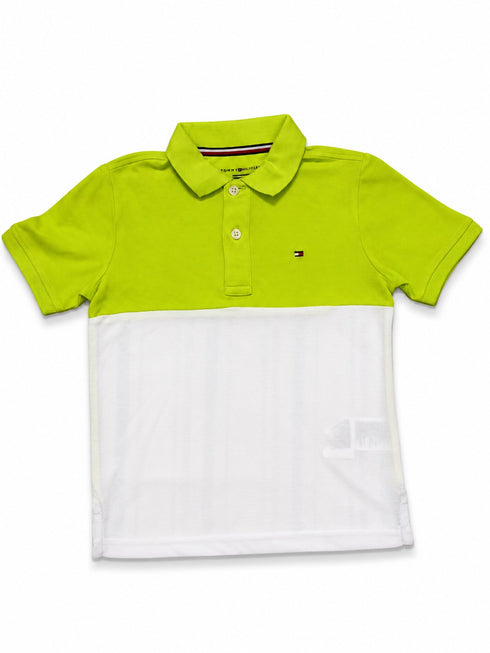 Tommy Hilfiger Kids Lime Green & White Polo Shirt | Boys Short Sleeve Collared Top | Summer Casual Kidswear